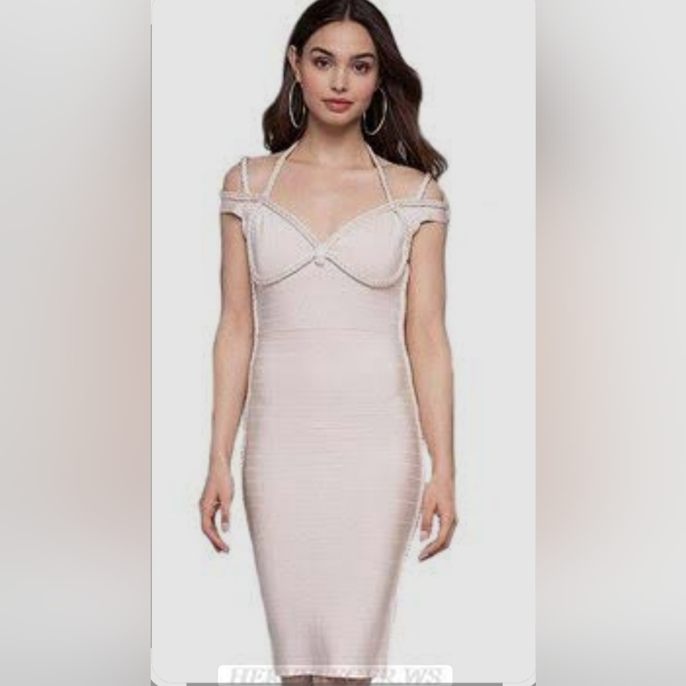 bebe Off-Shoulder Beige Dress